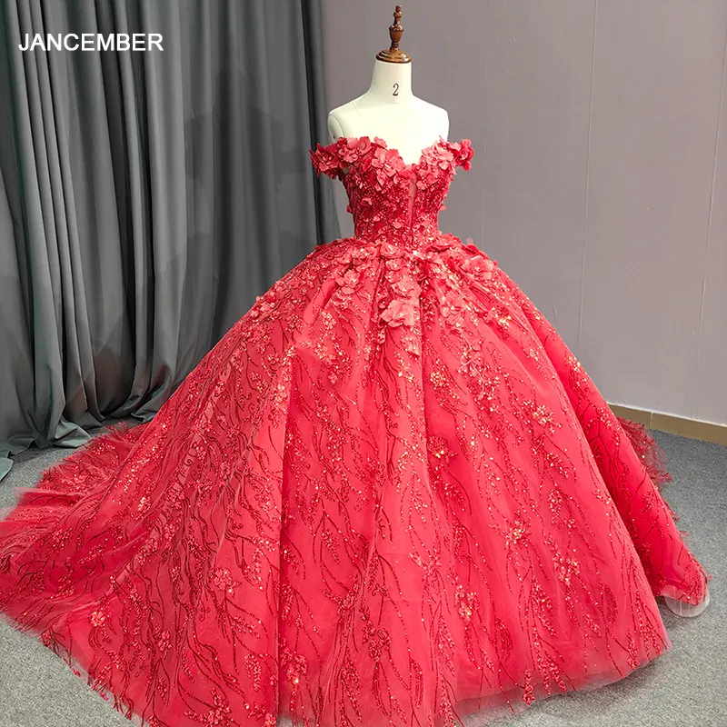 Vestido rojo de quinceañera, dulce vestido de graduación, vestido de princesa de fiesta con Apliques de encaje de 15 años 9912