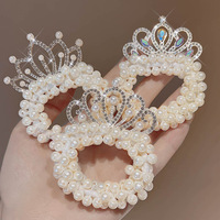 Épingle à cheveux Couronne de Princesse en Perles pour Enfants, Élastique à Cheveux Pompon pour Bébé, Accessoire de Tête Tendance pour Filles