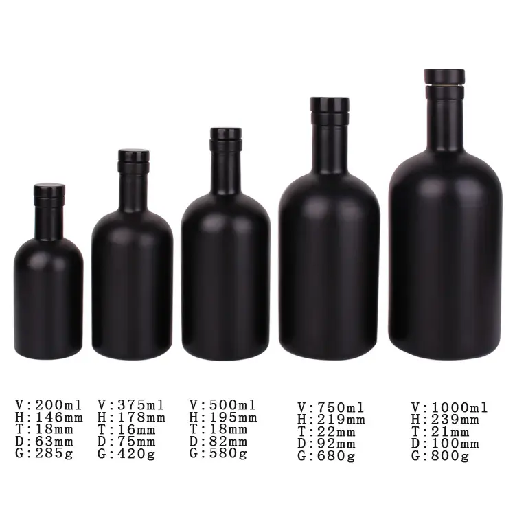 Black Matte Corked Glass Bottles For Alcoholic Liquor Beverage Vodka Gin Whisky With Cork mini wine bottles black cork bottle