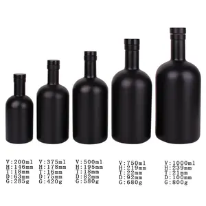 Black Matte Corked Glass Bottles For Alcoholic Liquor Beverage Vodka Gin Whisky With Cork Mini Wine Bottles Black Cork Bottle