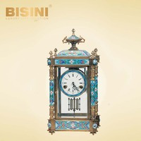 Horloge de table en cloisonné de luxe, cuivre plaqué or, motifs floraux classiques exquis, émail, horloge de bureau