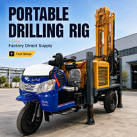 Foreuse mobile diesel 300m pour puits d'eau, machine de forage portable sur tricycle, équipement de forage de puits profonds pour eaux souterraines
