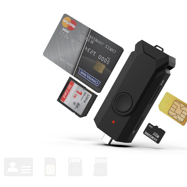 Mini 4 in 1 Portable USB SIM ISO7816 Smart Card Adapter SD TF Card Reader for Phone Laptop