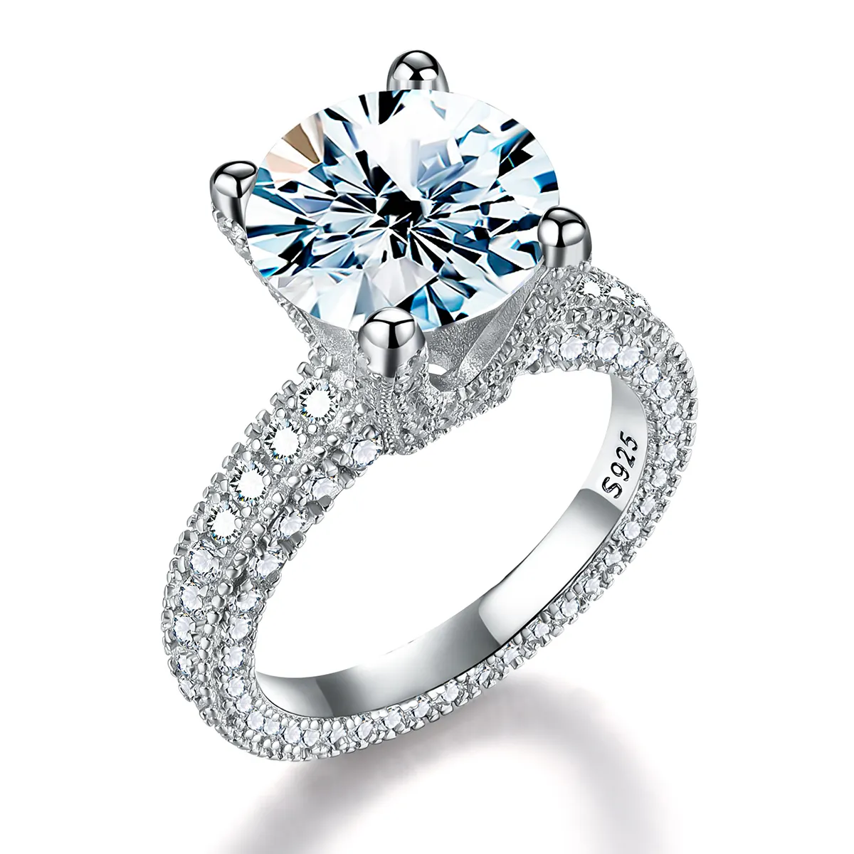 Luxury GRA Certificate Brilliant VVS 5ct Halo Classic Round Shape moissanite anelli di fidanzamento in argento sterling 925 per donna uomo