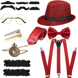 Conjunto de Disfraz de Gatsby para Hombre: Sombrero Negro, Tirantes, Corbata de Moño, Gafas y Reloj de Bolsillo - Product Image 5