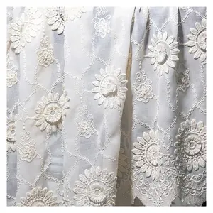 Hot Selling Sunflower 3d Flower Embroidery Lace Fabric For Garment