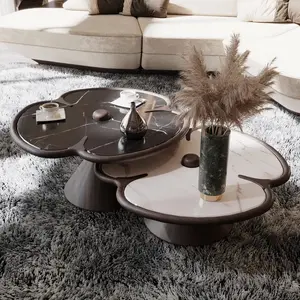 Modern Clover Solid Wood Tea Side Tables And Luxury Living Room Set Wholesale Price Wooden Marble Coffee Table