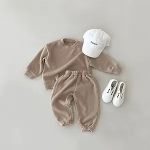 Estilo coreano roupas infantis moda casual casa roupas set bebê solto malha esportes terno de duas peças conjunto