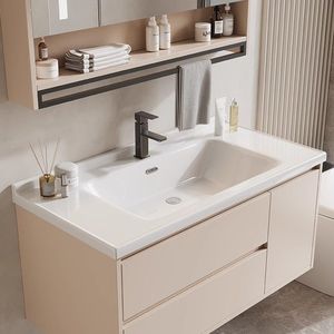 Meuble de salle de bain intelligent intégré moderne en bois massif et céramique, avec lavabo intégré - Product Image 3