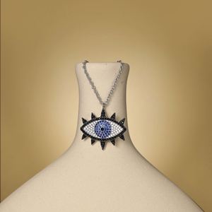 Collier Pendentif Dylam Personnalisé en Argent S925 avec Chaîne à Maillons, Zircon Cubique 5A, et Symbole de Protection Contre le Mal (Œil Bleu) - Product Image 6