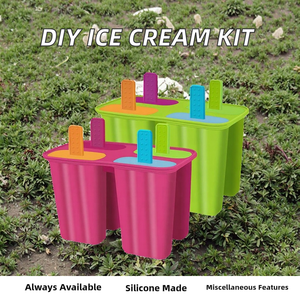 M fait à la main 4 cavités bricolage Tube Popsicle Maker Logo personnalisé impression écologique Silicone crème glacée moule bâton bac à glaçons - Product Image 2