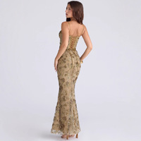 Robe longue bustier à fines bretelles pour femme, idéale pour soirée, mariage, en cachemire, motif floral, moulante, élégante, 3673