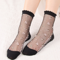 2023 printemps et été fabricant femmes verre bas coton mince cristal femme mode Transparent chaussettes en gros