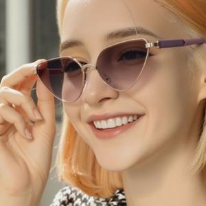 Lunettes de soleil œil de chat personnalisées pour femmes, monture métallique, verres PC UV400, style Instagram, mode extérieure - Product Image 5