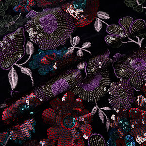 Вышитая Цветочная кружевная ткань с серебристо-черным узором в виде листьев и африканскими блестками, вышитая кружевом с блестками - Product Image 3