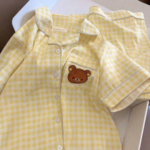 Personalizzabile nuovo <span class=keywords><strong>pigiama</strong></span> da <span class=keywords><strong>donna</strong></span> a maniche corte con orso scozzese <span class=keywords><strong>leggero</strong></span> elasticizzato in vita graziosi vestiti per la casa - Product Image 6