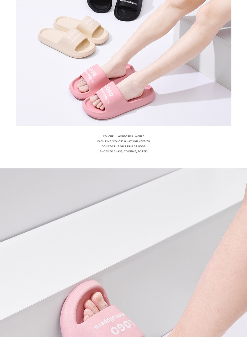 Custom Logo Thick Bottom Slippers EVA Indoor Outdoor Bathroom Slippers Beach Slide Shoes