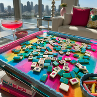 Tuiles de Mahjong Américaines en Acrylique Bleues et Arc-en-ciel à Trois Couches, Style Rétro Années 90, pour Soirées Mahjong Décontractées