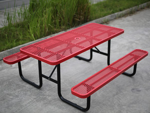 Ngoài Trời Mở Rộng Kim Loại Thương Mại 72 "96" Dã Ngoại Bảng Với Băng Ghế Dự Bị Đồ Nội Thất Sân Vườn Patio Thép Cắm Trại Bảng Với Ô Lỗ - Product Image 4