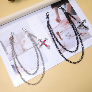 Chaîne de taille unisexe avec pendentif croix en alliage de zinc, double couche, style hip-hop, accessoire de tous les jours - Product Image 4