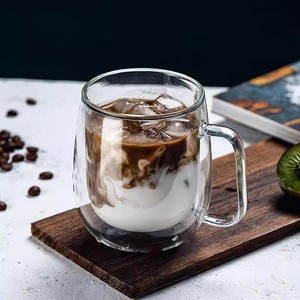 Meilleur vendeur haute teneur en borosilicate <span class=keywords><strong>Double</strong></span> couche <span class=keywords><strong>paroi</strong></span> jus clair lait thé bière tasse à café <span class=keywords><strong>verre</strong></span> avec poignée - Product Image 3