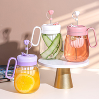 JM Tasse à paille en verre mignonne pour la maison avec couvercle, tasse à thé pour filles, tasse à café d'été pour le bureau