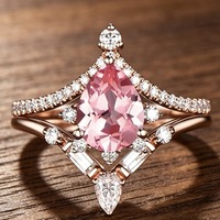 ZhuQian – Lot de 2 bagues roses en zircon cubique en forme de goutte d'eau pour femme, bijoux de mode brillants pour soirée dansante