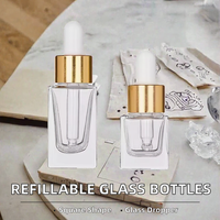 Flacons compte-gouttes carrés plats en verre de 100 ml pour sérum et gouttes oculaires, flacons compte-gouttes rechargeables pour diffuseur à bâtonnets et huiles essentielles, flacons pipette pour soins de la peau