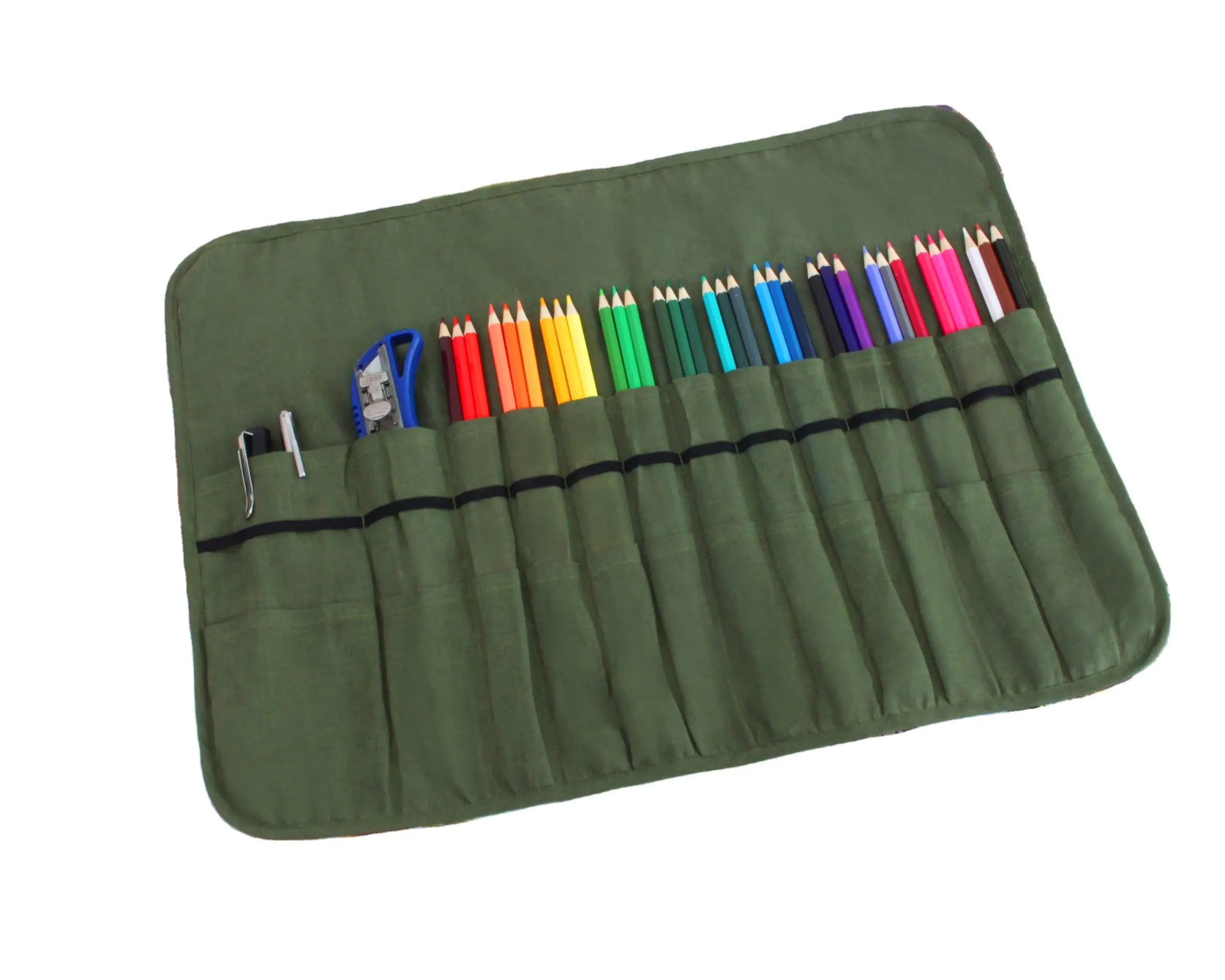 Pochette à crayons enroulable en lin français 100%, plus de trous, crayons de couleur pour dessin, sacs à crayons portables