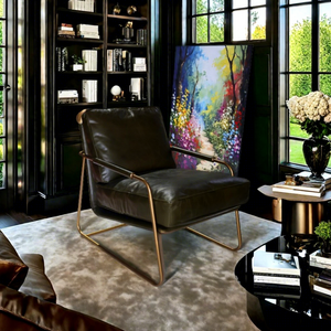 OEM ODM Antique <strong>Green</strong> Genuine Leather <strong>Accent</strong> <strong>Chair</strong> with Metal Frame Comfortable Leather Armchair Occasional for Living Room Home - Product Image 5