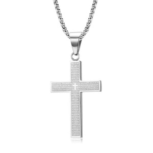 Collier Pendentif Croix de Jésus avec Verset de la Bible Gravé en Acier Inoxydable Personnalisé Plaqué Or Noir pour Homme Vente en Gros - Product Image 6