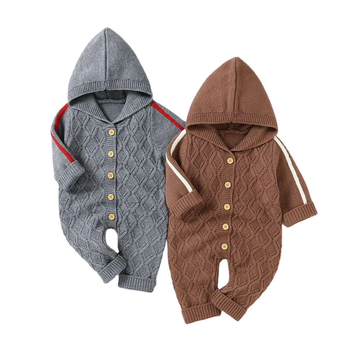 Newborn Girls Boys Jumpsuits Outfits 0-3Yrs Baby Cotton Rompers Knitted Autumn Hooded Long Sleeve Winter Toddler Infant Overall