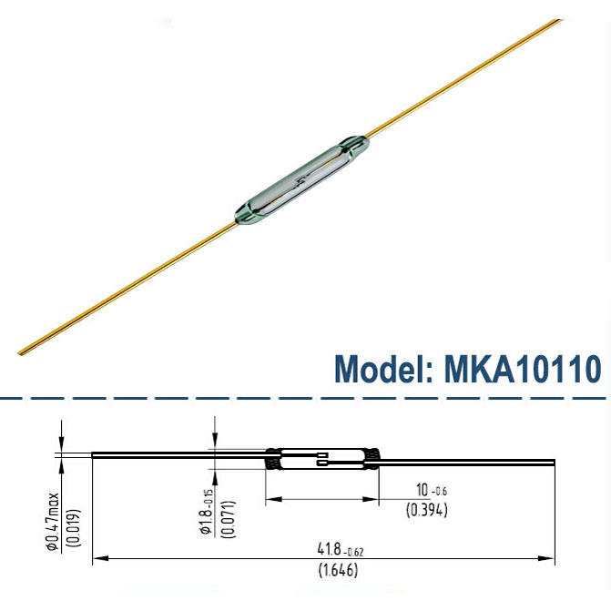 10mm Glass Tube Magnetic Reed Switch Sensor MKA-10110, SPST Contact, 2 ...