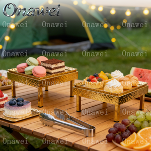 Onawei การตกแต่งบุฟเฟ่ต์ร้านอาหารแบบทุบ2ชั้นสีเงินสี่เหลี่ยมสีทองสำหรับจัดเลี้ยงอาหารถาดสำหรับเสิร์ฟอาหาร - Product Image 2