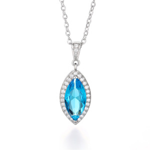 Collana con Pendente in Zircone Blu Marquise per Donne, Catena per Clavicola Color Acquamarina, Gioielli alla Moda - Product Image 4