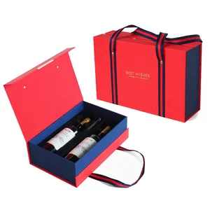 Blue Red Litchi Leather Single Double Horizontal Wine Bottle Carrier Bag With Seahorse Knife