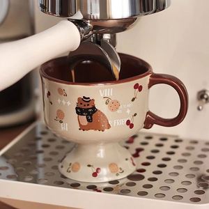 Vintage Cat Coffee <b>Cup</b> <b>Latte</b> Art Mug, Retro Style Ceramic Water <b>Cup</b>, Cute Little Fox Square Mouth <b>Cup</b> - Product Image 2