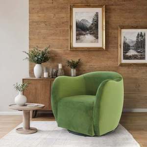 Fauteuil pivotant moderne Renee - Velours vert, portable et durable pour salon, chambre et salle à manger - Product Image 1