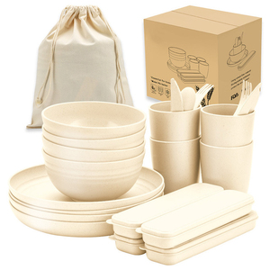 Hot Sale Unbreakable Dinnerware Sets 28pcs Placas Tigelas para <span class=keywords><strong>Camping</strong></span> Kids Portable Wheat Straw Dinnerware Sets - Product Image 2