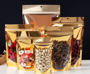 Pochettes debout personnalisées en plastique à fermeture éclair en mylar métallique de feuille <span class=keywords><strong>d</strong></span>'aluminium dorée brillante - Product Image 4