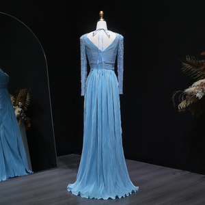 Robes <span class=keywords><strong>de</strong></span> <span class=keywords><strong>soirée</strong></span> <span class=keywords><strong>de</strong></span> luxe Sharon Said SF409 Dubai Blue à manches longues, ornées <span class=keywords><strong>de</strong></span> cristaux fuchsia, pour femmes, pour mariage et fêtes - Product Image 6