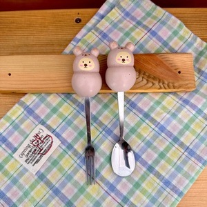 Juego de tenedor y cuchara de madera y acero inoxidable con diseño de manzana para bebés de 0 a 12 meses, utensilios de alimentación con dibujos animados. - Product Image 3