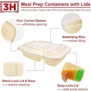 Boîtes de préparation de repas à 2 compartiments [lot de 150, 32 oz] – Contenants alimentaires à emporter avec couvercles, réutilisables, compatibles micro-ondes/lave-vaisselle/congélateur - Product Image 6