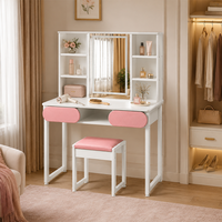 Bureau de toilette moderne avec miroir et étagères de rangement, table de maquillage avec tabouret
