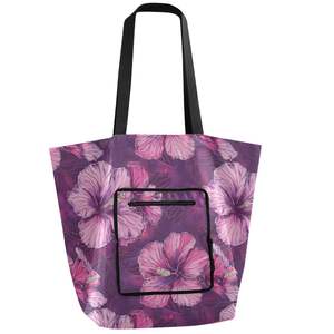Borsa della spesa a spalla impermeabile di ibisco <span class=keywords><strong>viola</strong></span> Hawaii borsa della spesa riutilizzabile borsa della spesa pieghevole personalizzata per le donne - Product Image 1