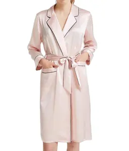 Luxe en gros logo personnalisé à manches longues robe de nuit mûrier soie robe de nuit sexy femmes 100% soie pyjamas Satin soie Robes
