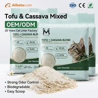Litière pour chat naturelle mixte tofu-cassava, faible teneur en poussière, agglomération rapide, contrôle des odeurs, biodégradable, écologique, vente en gros