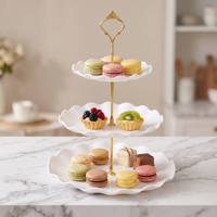 3-laags gegolfde serveerstandaard, fruitplateau, taartpresentatie, dessert- en cupcakestandaard, gouden handvat, voor feestjes en bruiloften