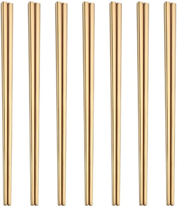 Palillos Chinos, Japoneses y Coreanos Personalizados de Acero Inoxidable Dorado con Logotipo Grabado con Láser - Product Image 1