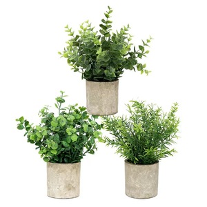 Plante artificielle d'intérieur Seau rond plante verte herbe bonsaï Eucalyptus <span class=keywords><strong>romarin</strong></span> pulpe en pot maison jardin cour jardin décor de jardin - Product Image 1